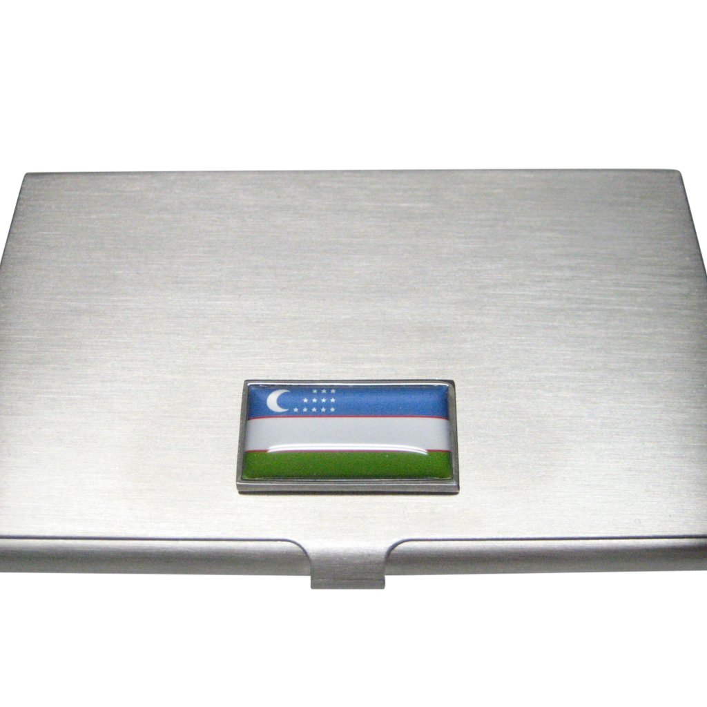 Thin Bordered Uzbekistan Flag Business Card Holder